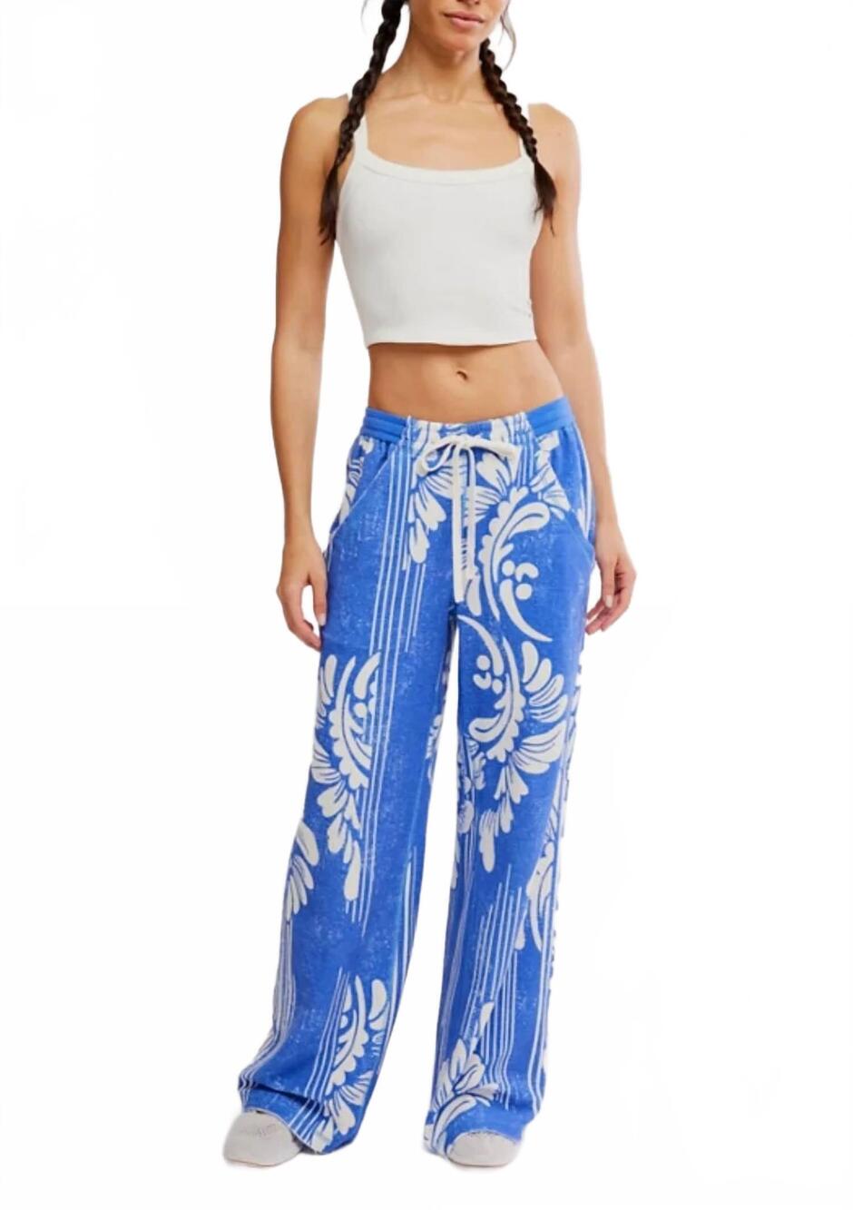 NEW FREE PEOPLE one above wide leg french terry pant in blue